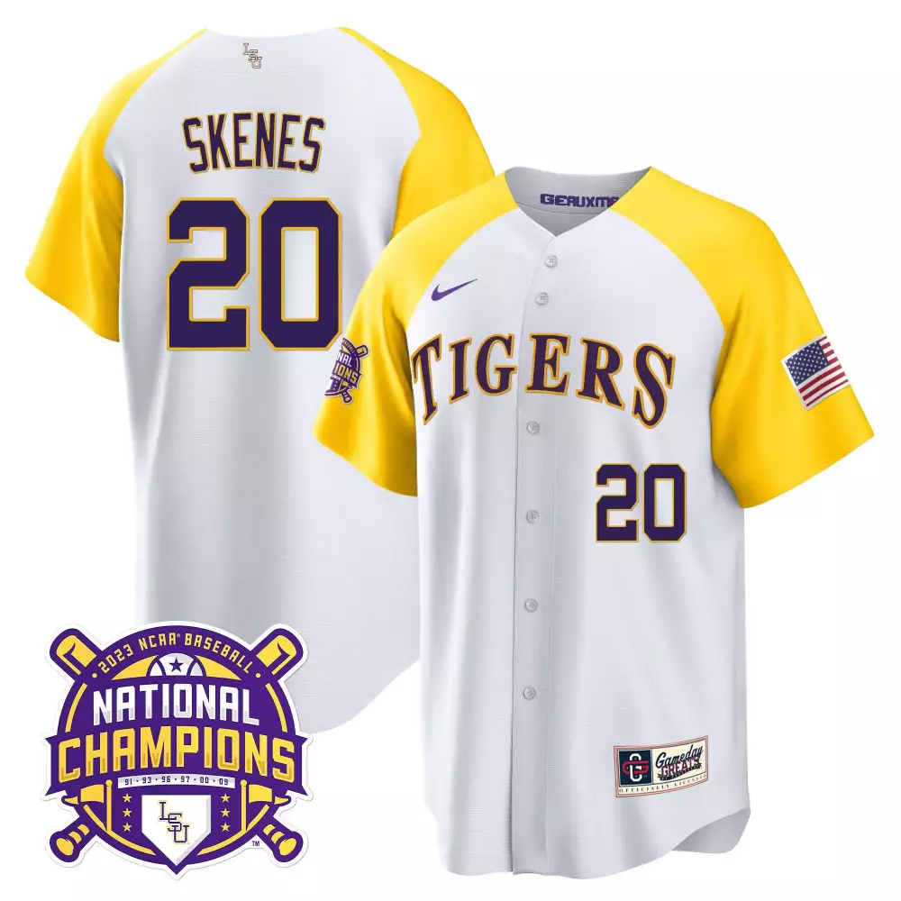 Paul Skenes LSU Tigers 2023 National Champions Gold Cool Jersey | White Stitched | Limited Edition Fan Gear | For Men, Women & Youth