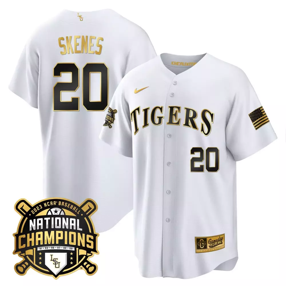 Paul Skenes LSU Tigers 2023 National Champions Gold Cool Jersey | Stitched for Men | Limited Edition Fan Gear | For Men, Women & Youth