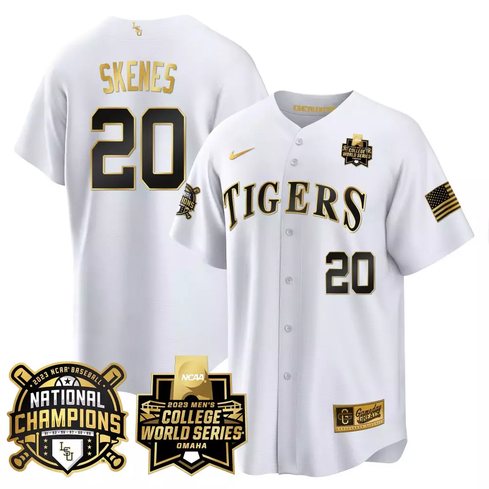 Paul Skenes LSU Tigers 2023 National Champions Gold Cool Jersey V3 | Stitched for Men | Limited Edition Fan Gear | For Men, Women & Youth