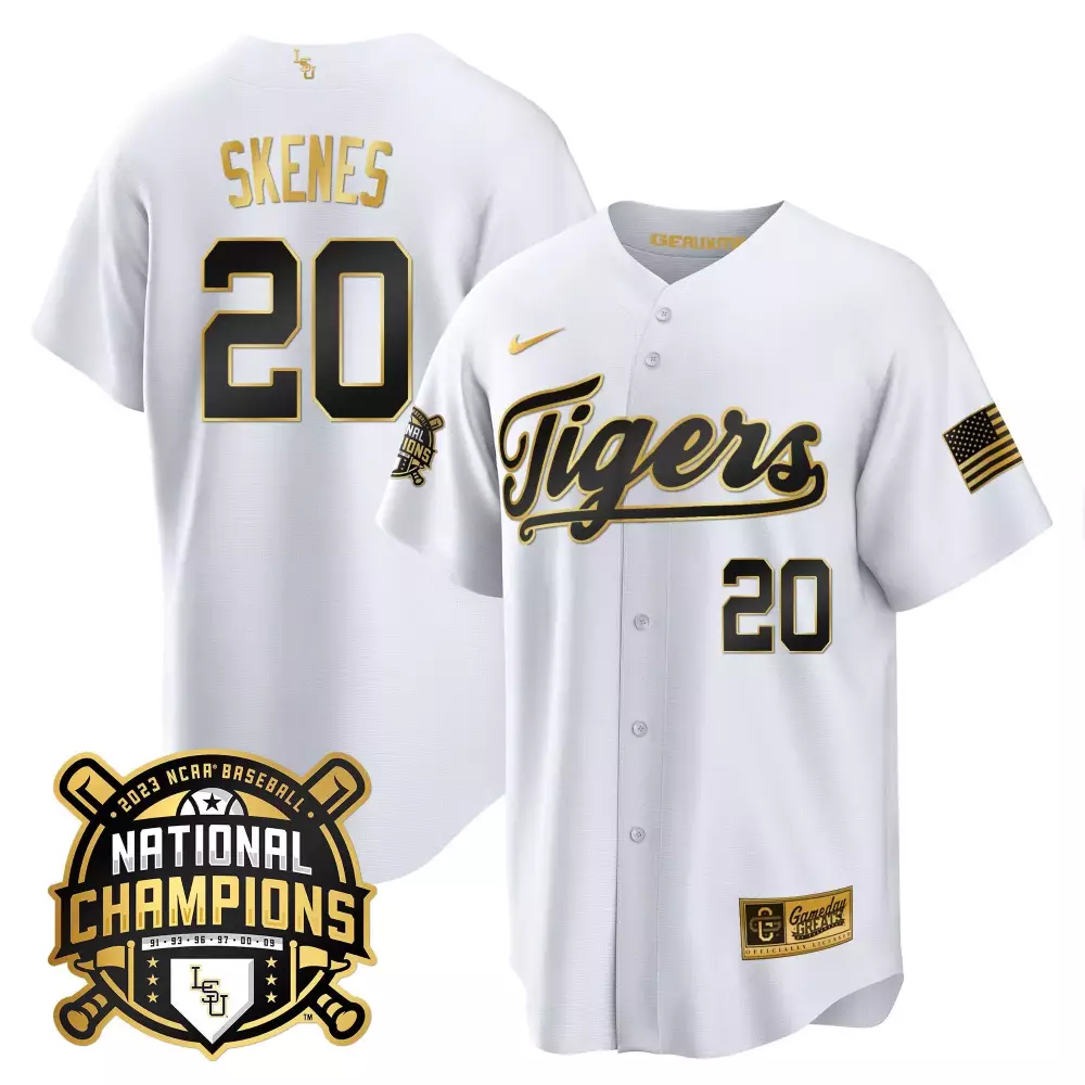 Skenes LSU Tigers 2023 National Champions Gold Jersey | Stitched Youth Fan Gear | For Men, Women & Youth
