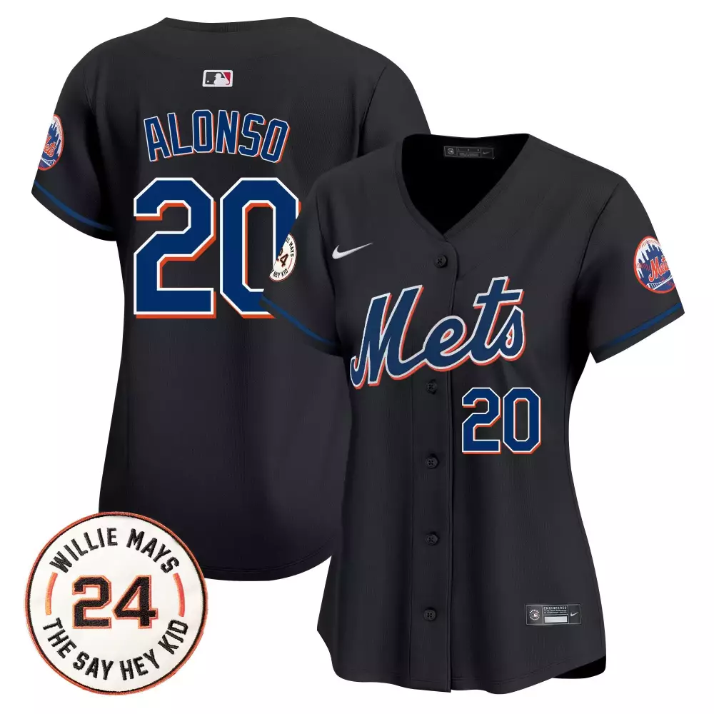 Pete Alonso New York Mets Black Willie Mays Patch Vapor Premier Jersey | Limited Edition Stitched Fan Gear | For Men, Women & Youth