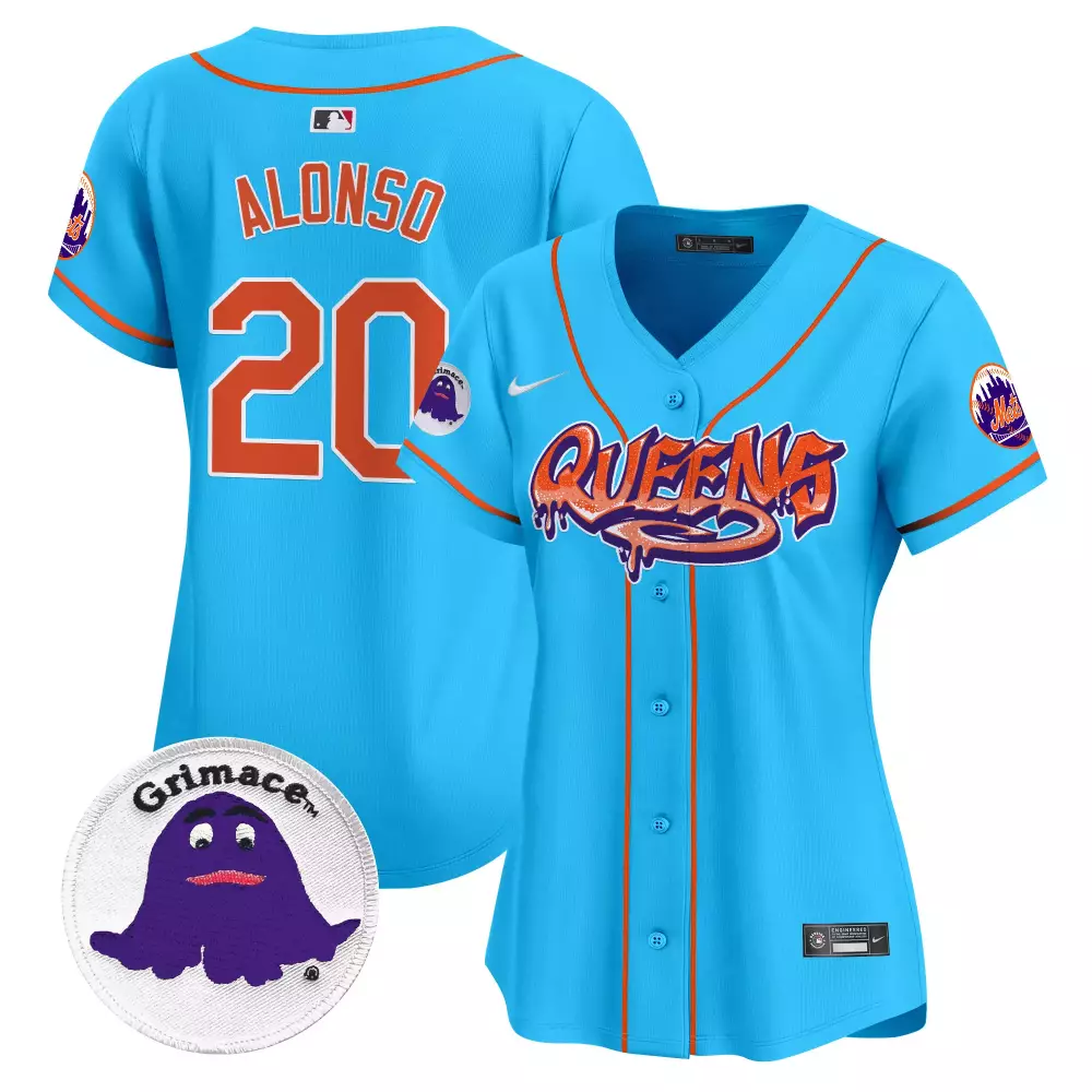 Pete Alonso New York Mets Queens Graffiti Light Blue Women's Jersey | Stitched Limited Edition Fan Gear | For Women