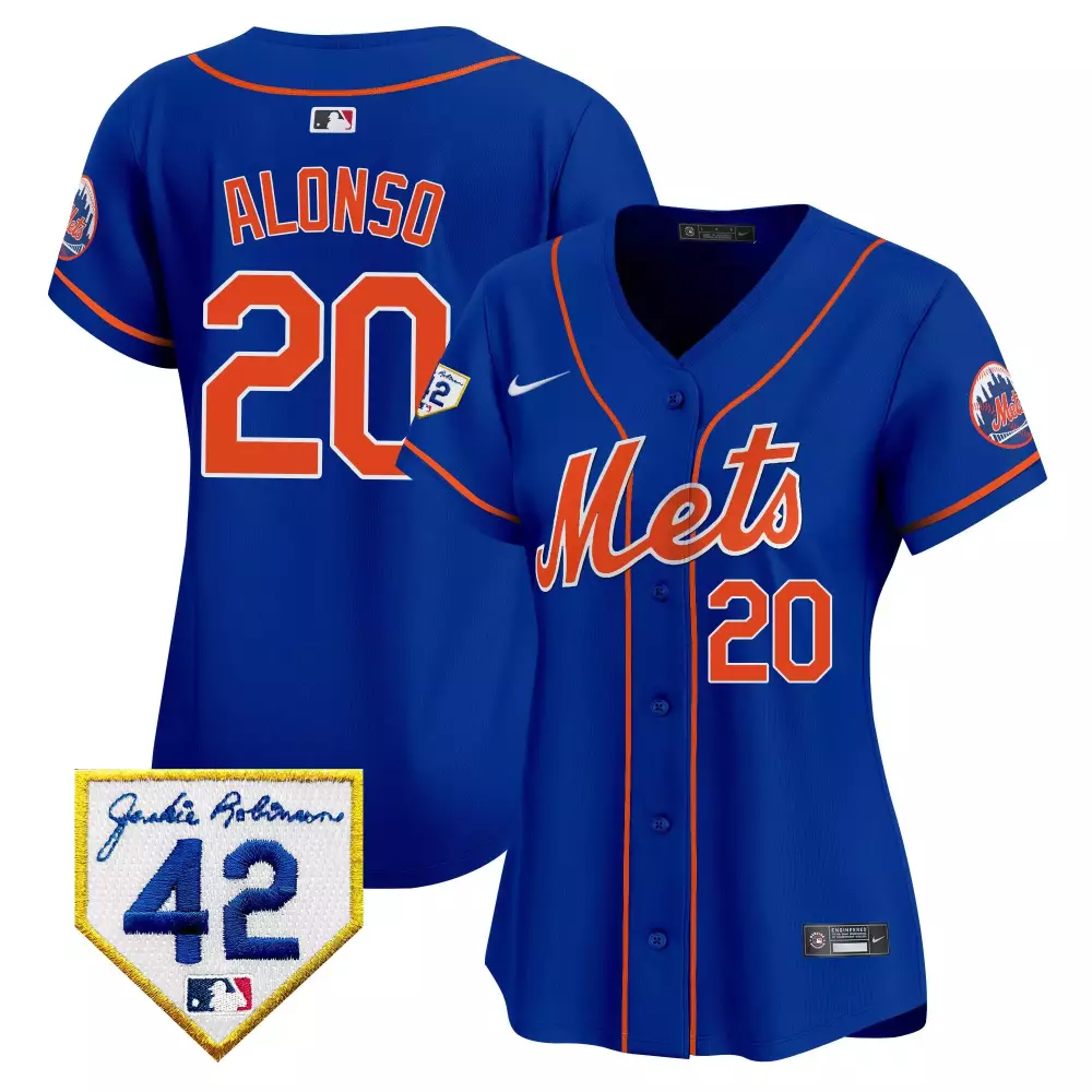 Pete Alonso New York Mets 2024 Jackie Robinson Patch Vapor Premier Limited Jersey | Royal Stitched Fan Gear | For Women | For Men, Women & Youth