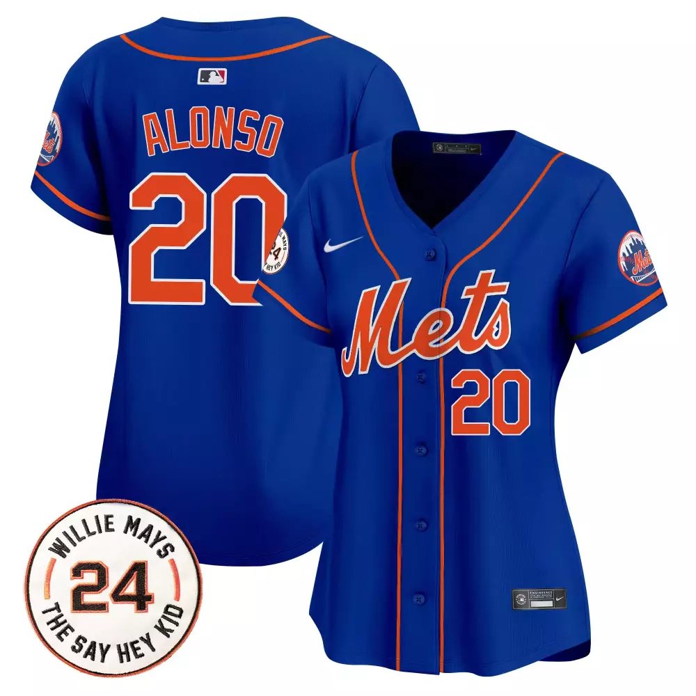 Pete Alonso New York Mets Willie Mays Patch Vapor Premier Limited Jersey | Royal Stitched Fan Gear | For Women | For Men, Women & Youth