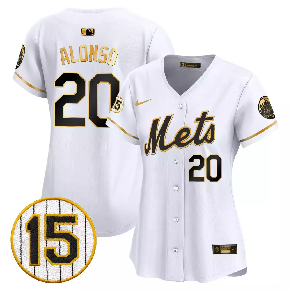 Pete Alonso New York Mets Jerry Grote Patch Vapor Premier Limited Jersey | White Gold Stitched Fan Gear | For Women | For Men, Women & Youth