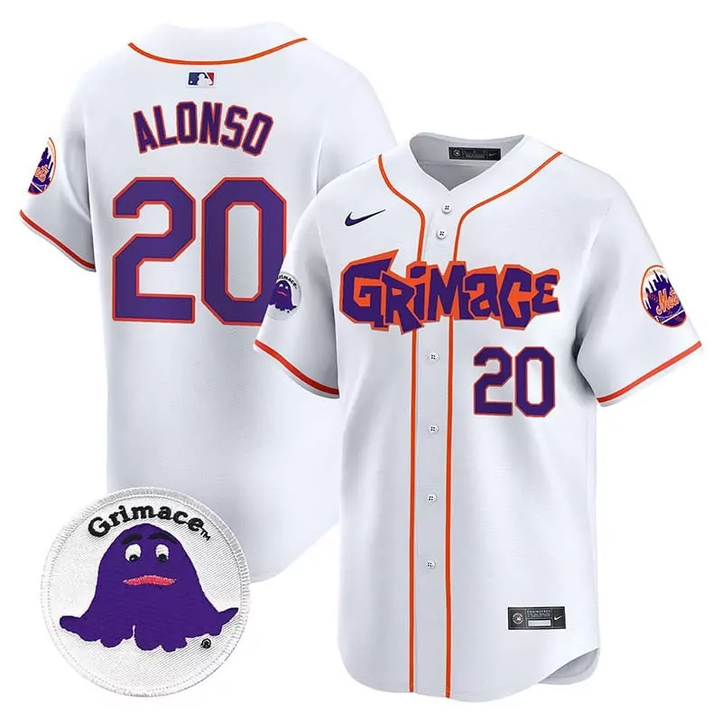 Pete Alonso New York Mets Grimace Vapor Premier Limited Jersey V2 | White Stitched Fan Gear | For Men, Women & Youth