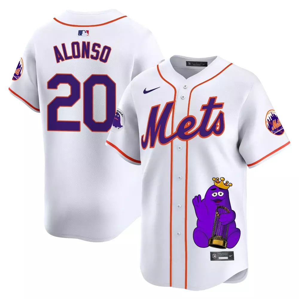 Pete Alonso New York Mets Grimace Vapor Premier Limited Jersey | White Unisex Printed Fan Gear | For Men, Women & Youth