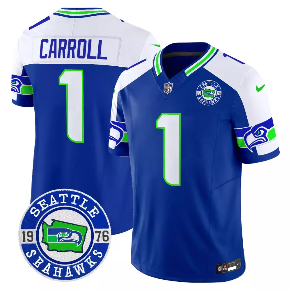 Pete Carroll Seattle Seahawks 2024 Vapor Limited Jersey | Royal Alternate with Seattle Est 1976 Patch | All Stitched | For Men, Women & Youth