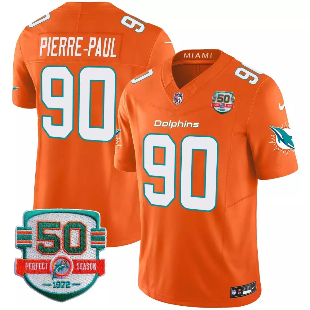 Pierre-Paul Orange Jersey | Miami Dolphins 50th Anniversary Stitched Fan Gear | For Men, Women & Youth