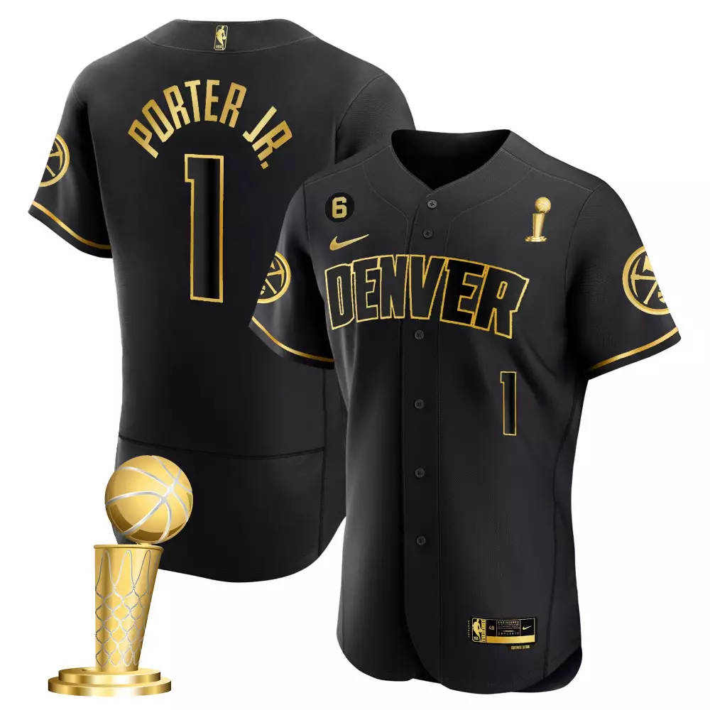 Youth Porter Jr. Denver Nuggets 2023 Champions Black Gold Flex Base Jersey | Stitched Style | Fan Gear for Game Day | For Men, Women & Youth