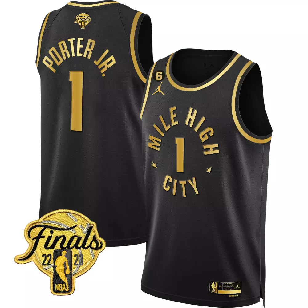 Porter Jr. Denver Nuggets 2023 Finals Patch Black White Gold Statement Jersey | Stitched | Fan Gear for Men, Women & Youth