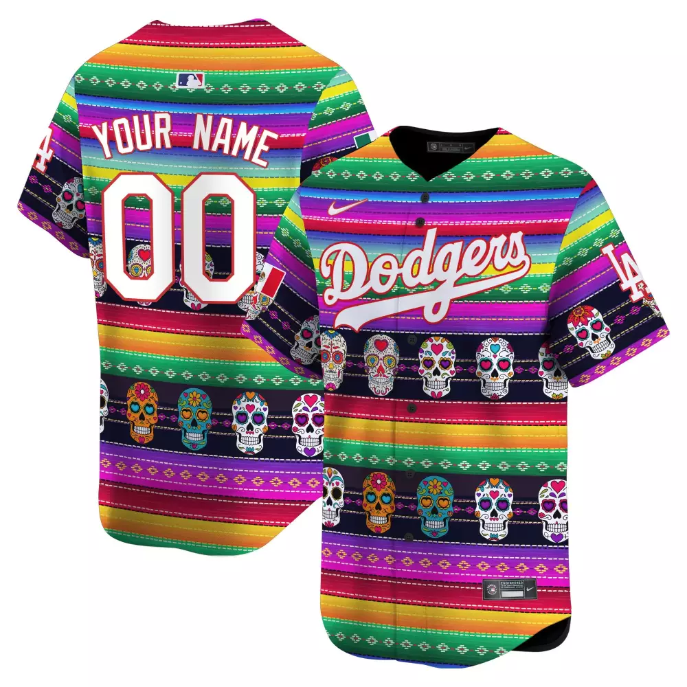Youth Dodgers Mexican Serape Sugar Skull Vapor Premier Jersey | Limited Edition Fan Gear | For Men, Women & Youth