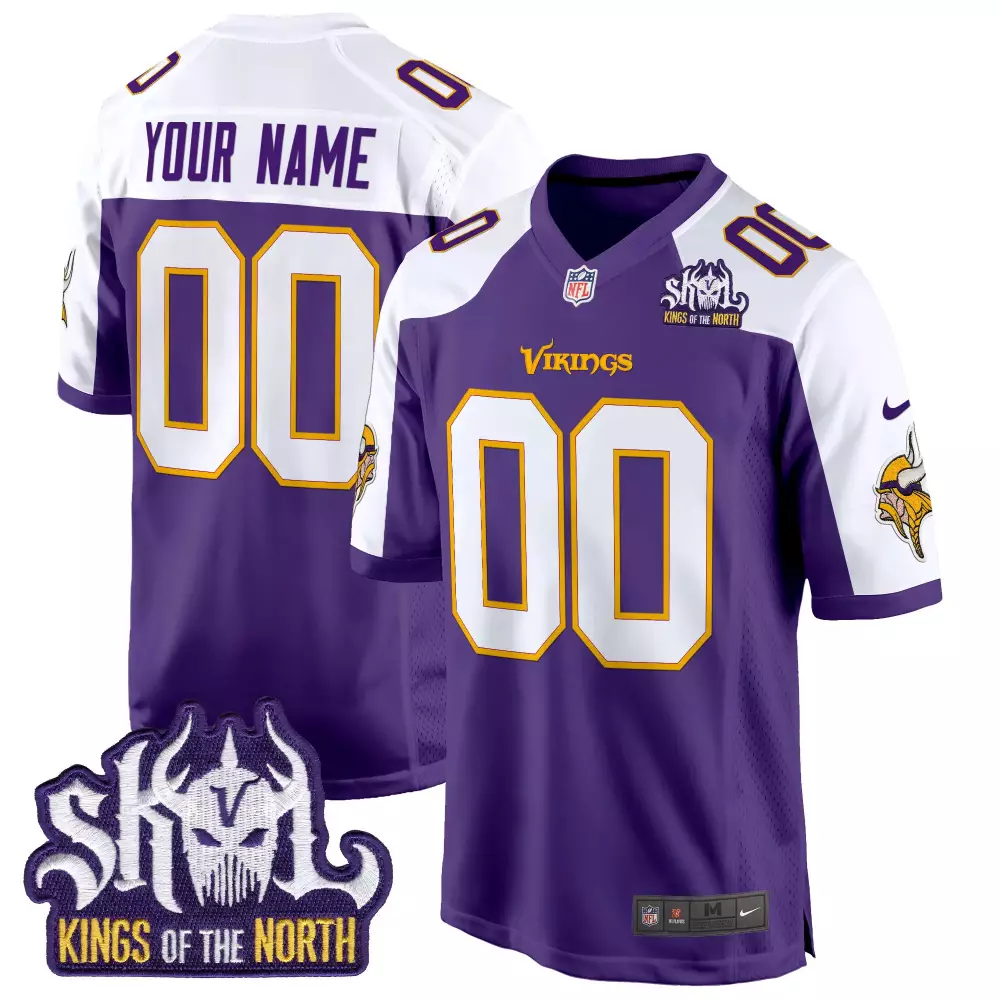 Minnesota Vikings King of the North Patch Throwback Game Custom Jersey | Purple Alternate | All Stitched | Game Day Outfit for Men, Women & Youth