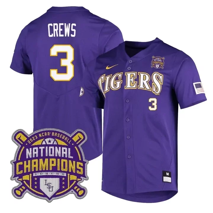 Men's Dylan Crews LSU Tigers National Champions Jersey | Purple Stitched Custom Design | Fan Gear for Men, Women & Youth