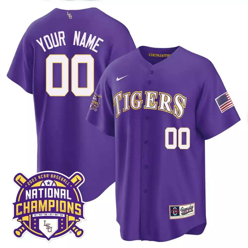 Men's LSU Tigers 2023 National Champions Gold Cool Jersey V2 | Custom Stitched Design | Fan Gear for Men, Women & Youth