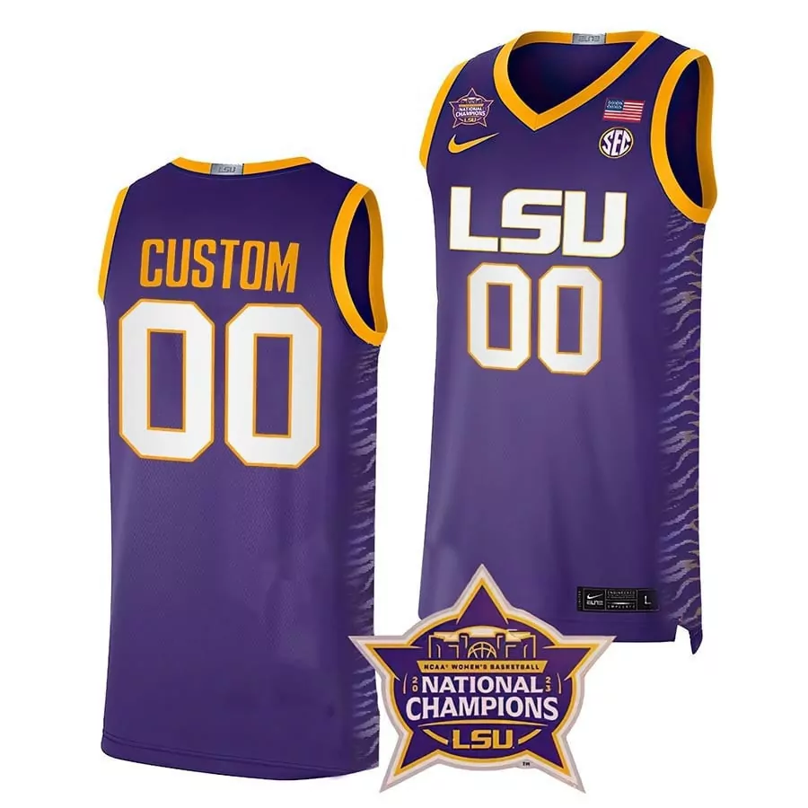Men's LSU Tigers College Basketball Champions Custom Jersey 2023 | Purple Stitched Design | Fan Gear for Men, Women & Youth