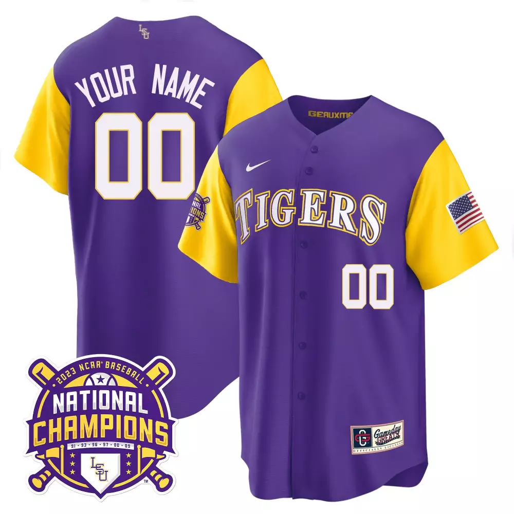 Youth LSU Tigers 2023 National Champions Alternate Color Sleeves Jersey | Purple Stitched Design | Fan Gear for Men, Women & Youth