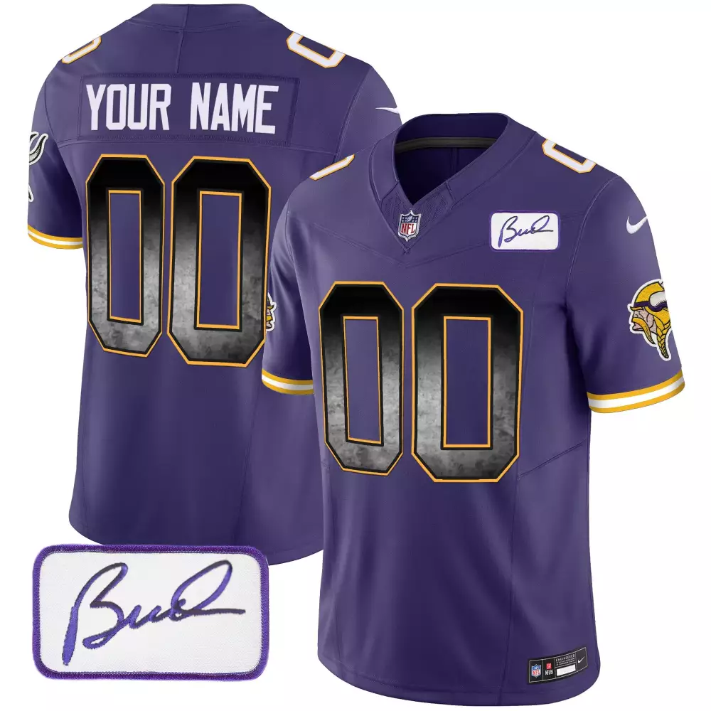 Minnesota Vikings Bud Grant Patch Arch Smoke Vapor Custom Jersey | Purple Stitched Fan Gear | For Youth | For Men, Women & Youth