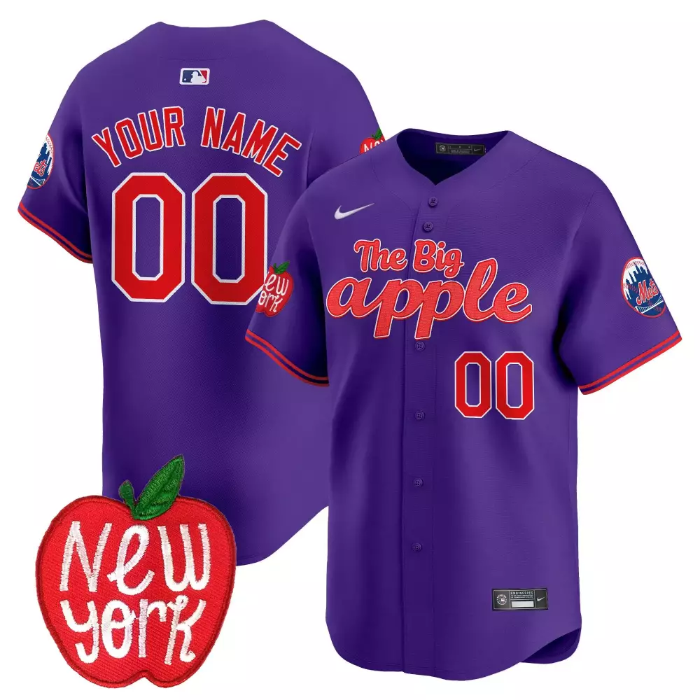 Purple Youth New York Mets The Big Apple Vapor Premier Jersey | Stitched Limited Edition Custom Gear | For Men, Women & Youth