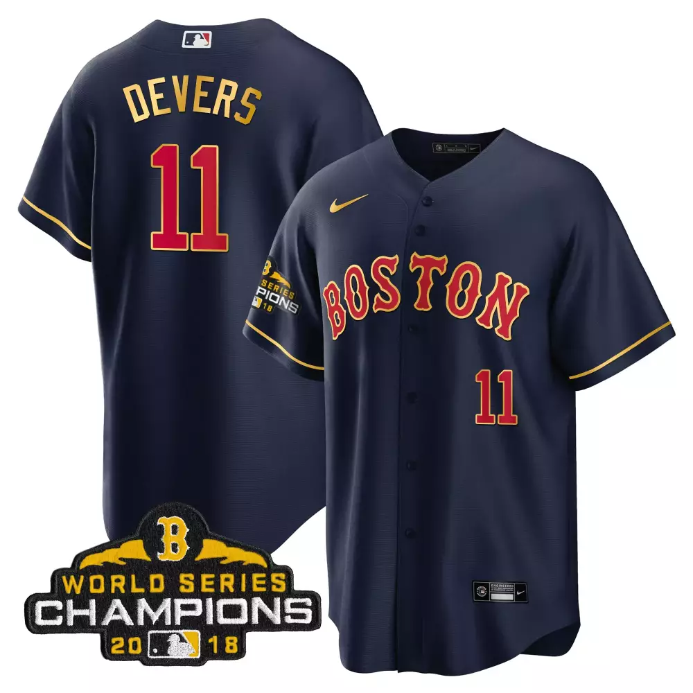 Rafael Devers Boston Red Sox Cool Navy Men's 2018 World Series Champion Gold Jersey | All Stitched | For Men, Women & Youth