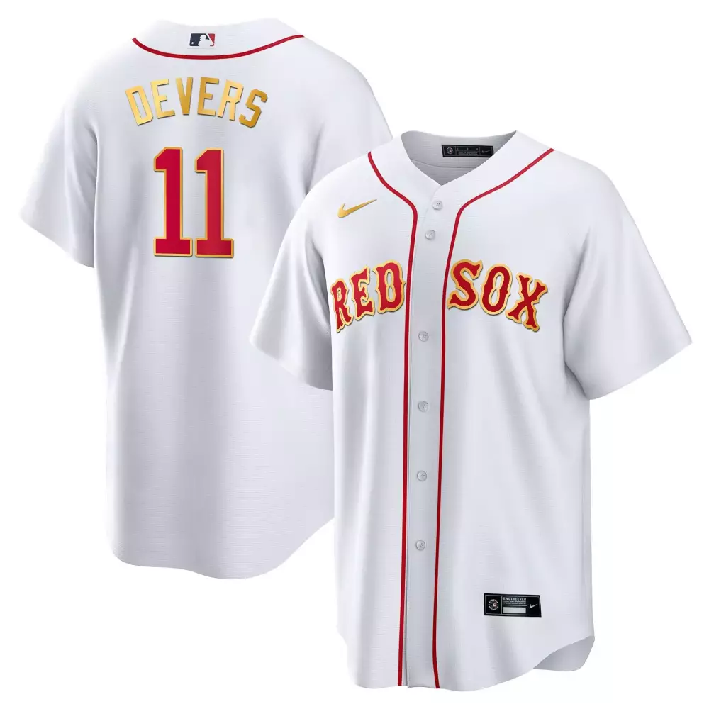 Rafael Devers Boston Red Sox Cool White Men's Gold Trim Jersey | All Stitched | Game Day Outfit | For Men, Women & Youth