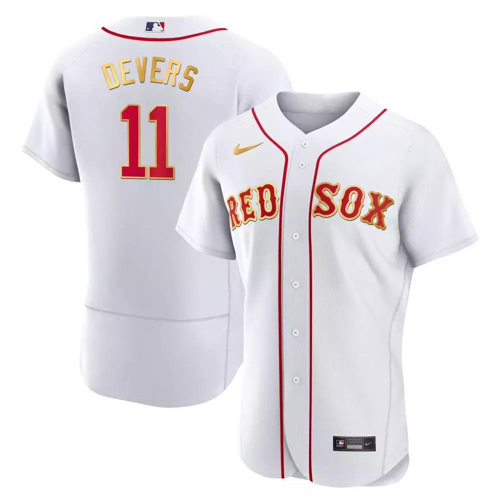 Rafael Devers Gold Trim Jersey | White Stitched | Replica Fan Gear | For Men, Women & Youth