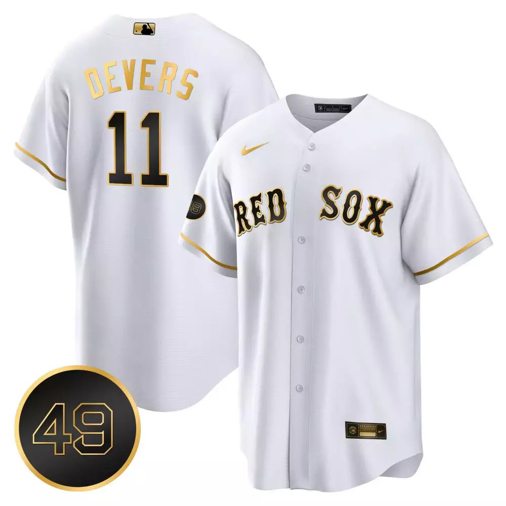 Rafael Devers Boston Red Sox 49 Tim Wakefield Patch Jersey | White Gold Cool Base Stitched Fan Gear | For Men, Women & Youth