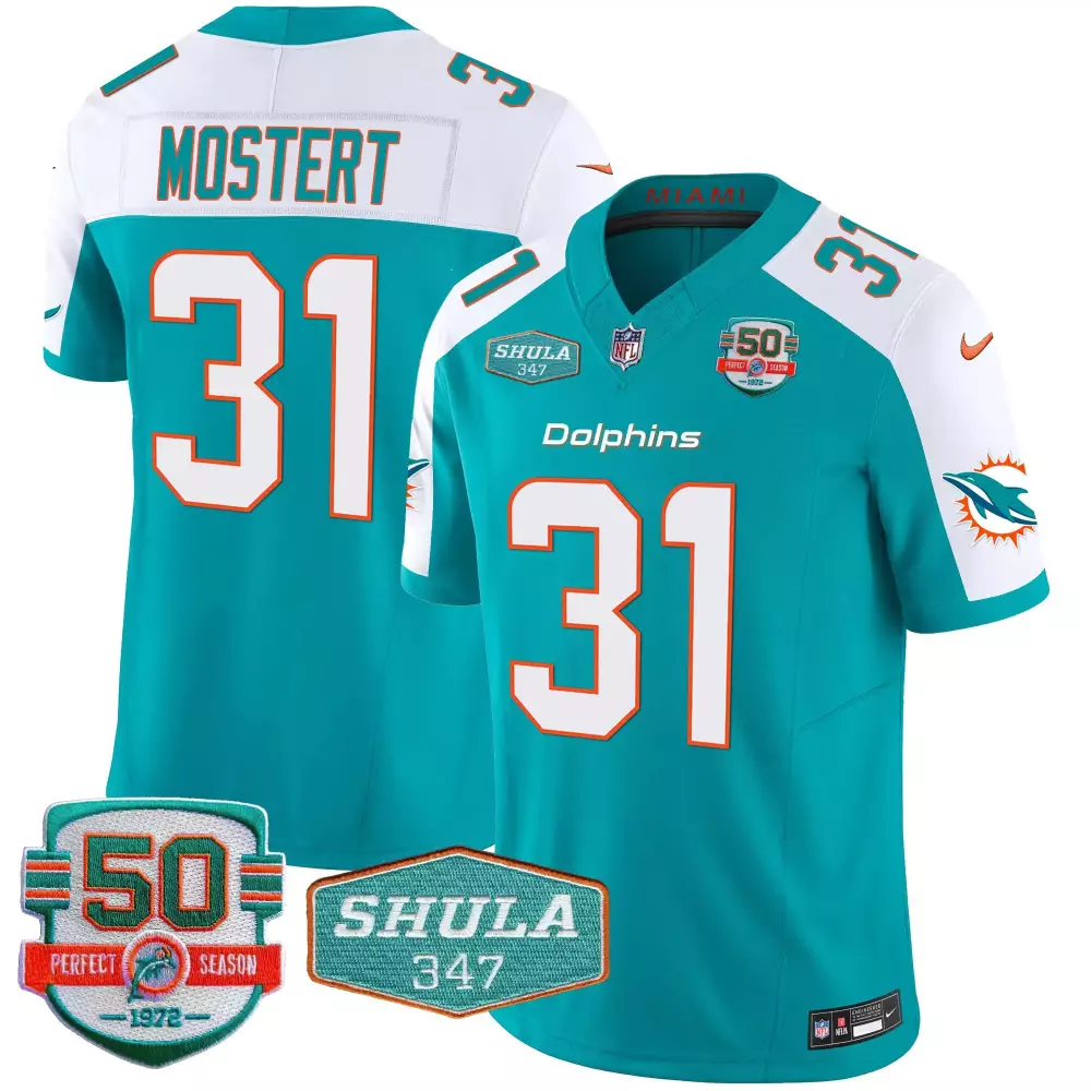 Raheem Mostert Aqua Alternate Men's Miami Dolphins Shula 347 Patch Vapor Jersey | All Stitched for Comfort | Fan Gear for All | For Men, Women & Youth