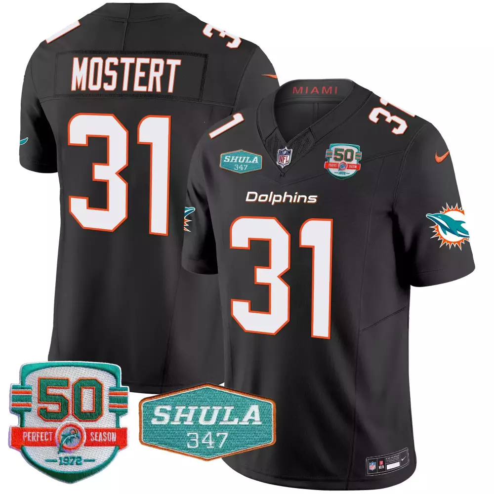 Raheem Mostert Black Men's Miami Dolphins Shula 347 Patch Vapor Jersey | Stitched Fan Gear | For Men, Women & Youth