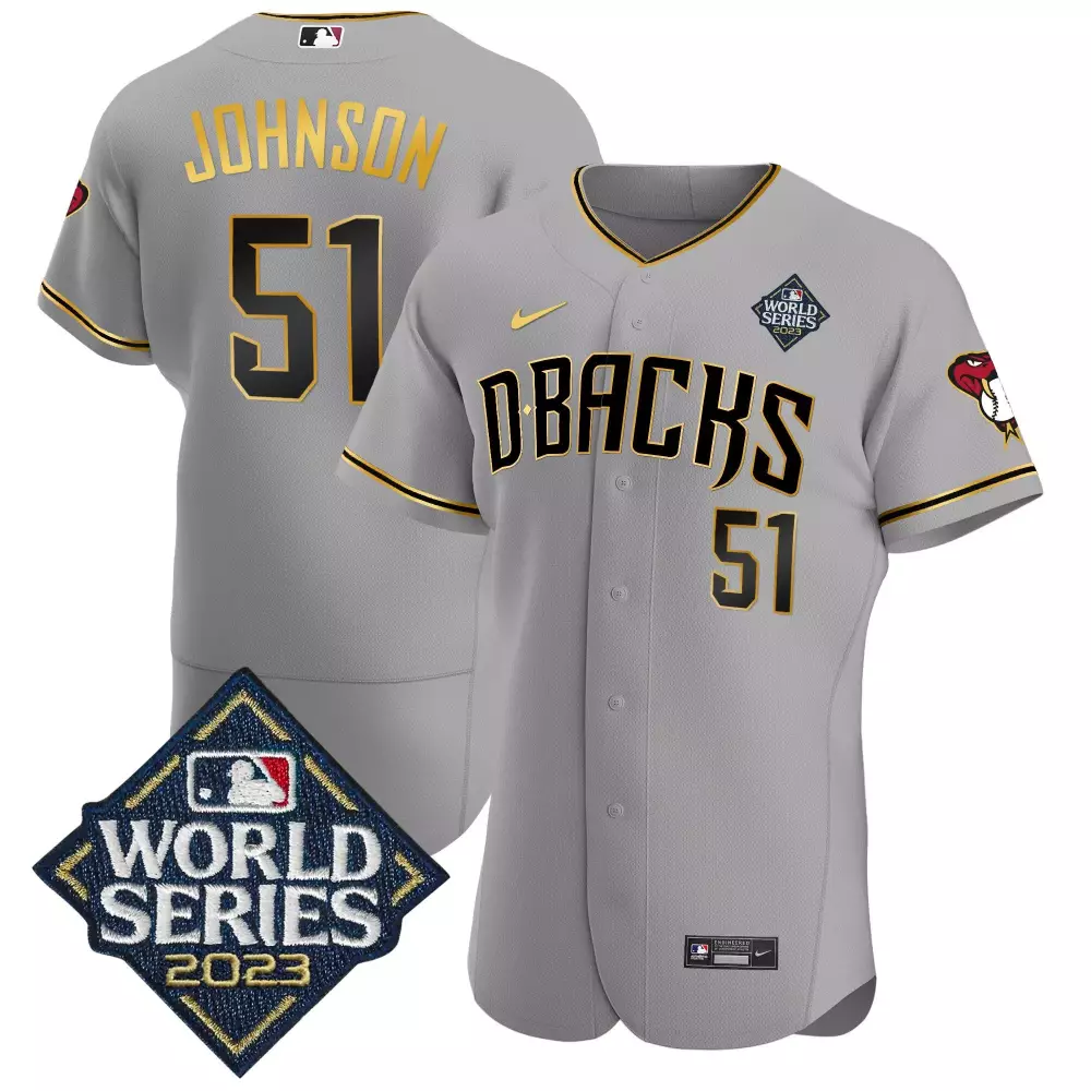 Randy Johnson Cool Base Gray Gold Trim Jersey | Stitched Arizona Diamondbacks Fan Gear | For Men, Women & Youth