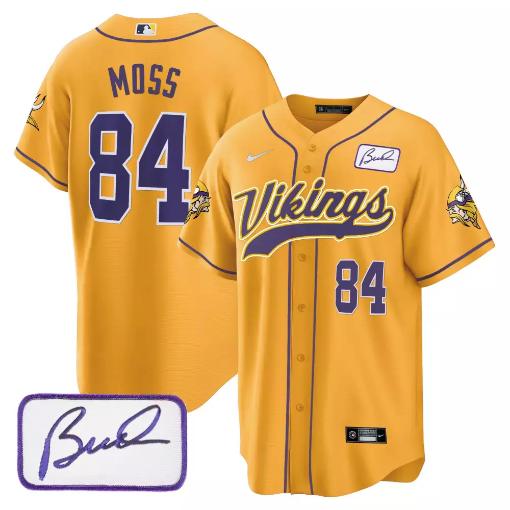 Randy Moss Minnesota Vikings Gold Men's Jersey | Bud Grant Patch | Classic Baseball Style | All Stitched | For Men, Women & Youth