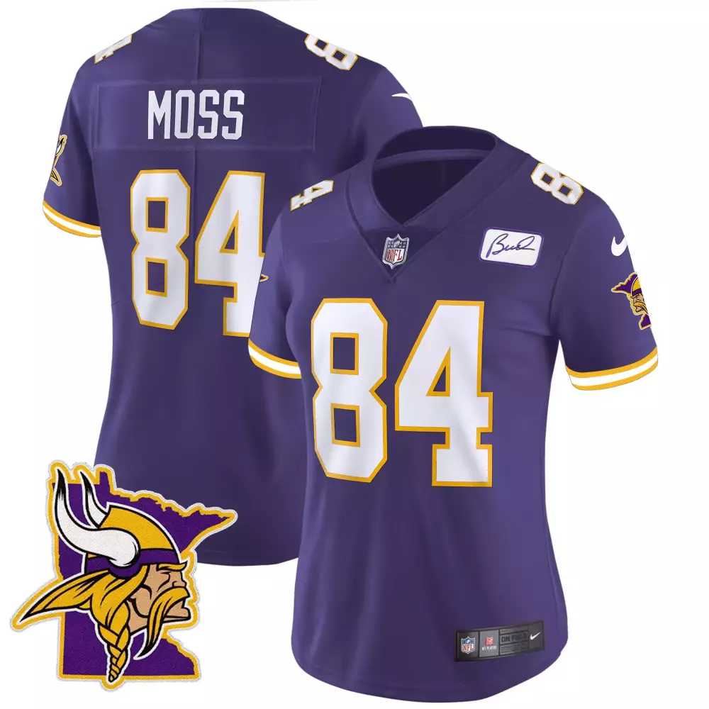 Randy Moss Minnesota Vikings Bud Grant Patch Classic Women's Jersey V5 | Limited Edition Stitched Fan Gear | For Women & Youth
