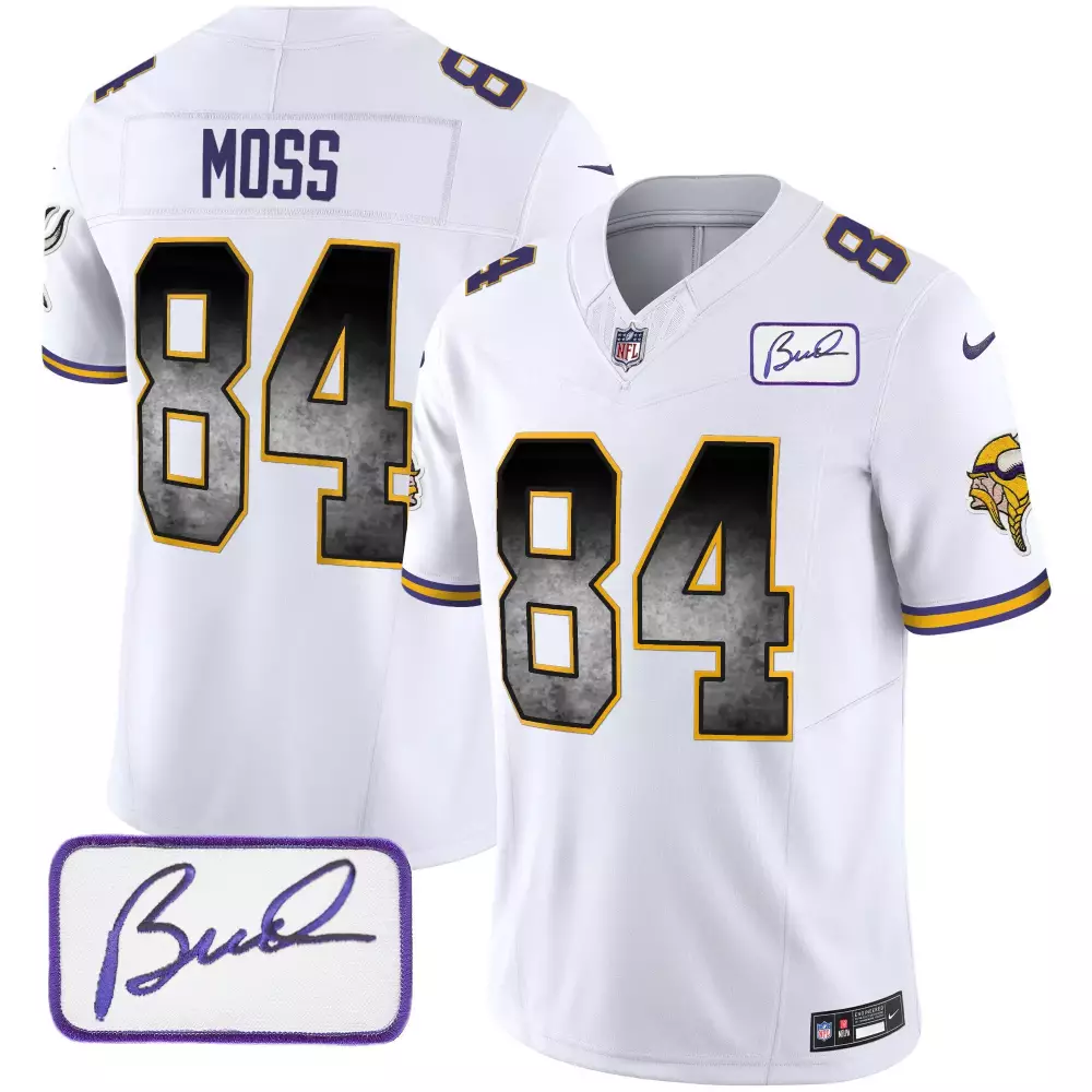 Randy Moss Minnesota Vikings Bud Grant Arch Smoke Vapor Jersey | Stitched White | Limited Edition Fan Gear | For Men, Women & Youth