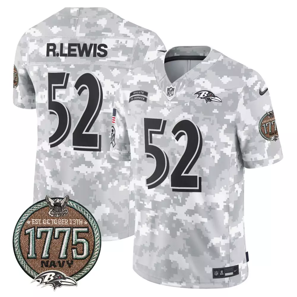 Ray Lewis Baltimore Ravens 2024 Salute to Service Navy Jersey | Limited Edition Stitched Vapor Style | Fan Gear for Men, Women & Youth