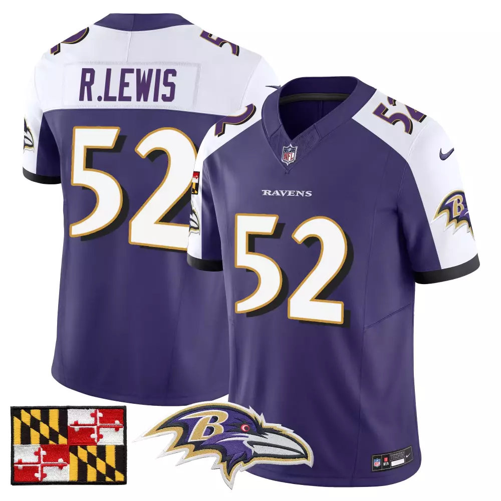 Ray Lewis 2024 Maryland Flag Vapor Limited Baltimore Ravens Purple Alternate Men's Jersey | Custom Stitched | For Men, Women & Youth