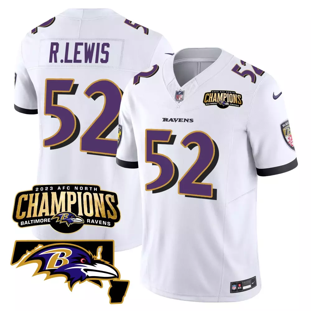 Ray Lewis Baltimore Ravens White 2023 AFC North Champions Vapor Jersey | Stitched Maryland Patch | Fan Gear for Men, Women & Youth