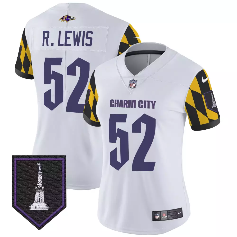 Ray Lewis Baltimore Ravens Women's White City Edition Patch Vapor Limited Jersey | Stitched Fan Gear for Women & Youth