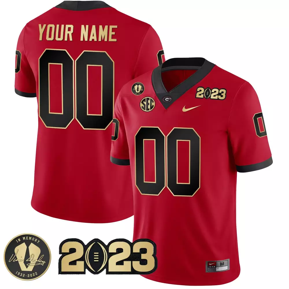 Red & Gold Trim Youth Georgia Bulldogs 2023 Champions V2 Custom Jersey | All Stitched | Replica Fan Gear for Men, Women & Youth