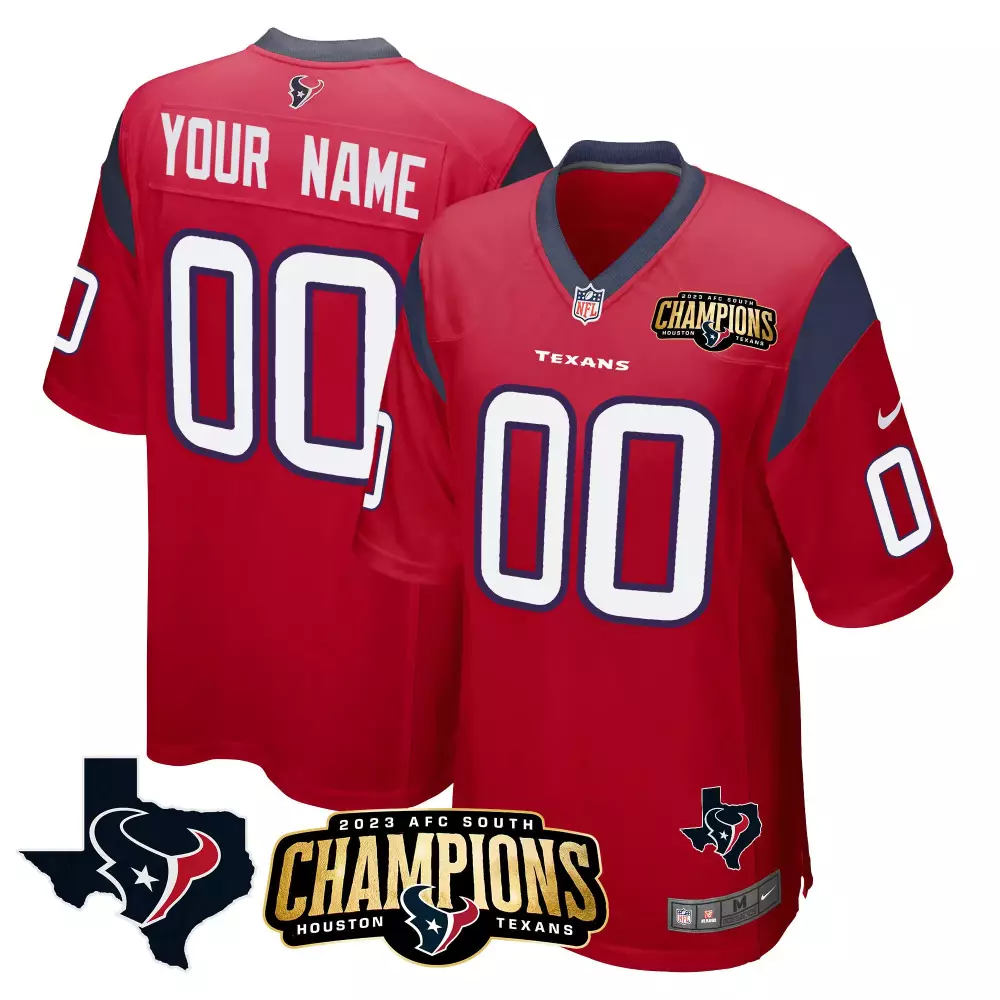 Red Houston Texans Men 2023 AFC South Champions Patch Game Custom Jersey | All Stitched | For Men, Women & Youth