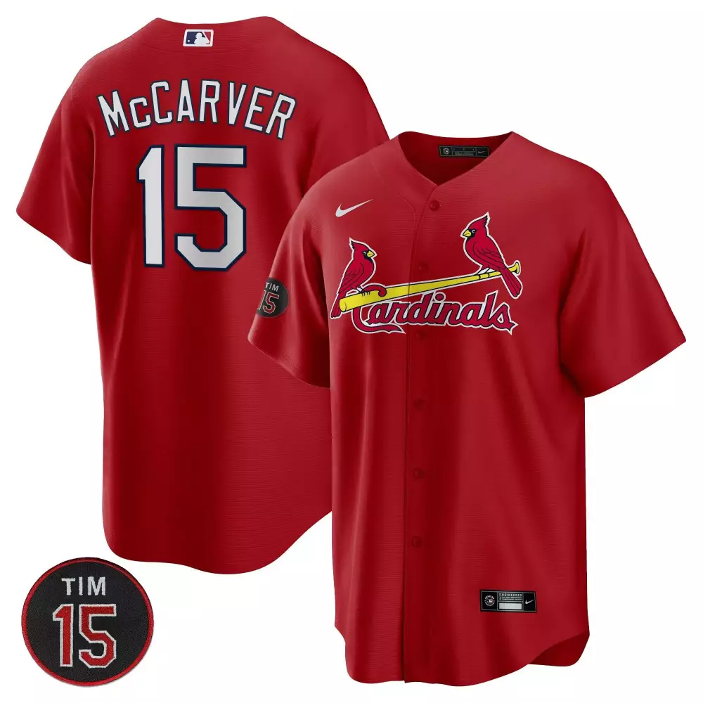 Tim McCarver Patch St Louis Cardinals Cool Base Jersey | Red Stitched Style | Fan Gear for Men, Women & Youth