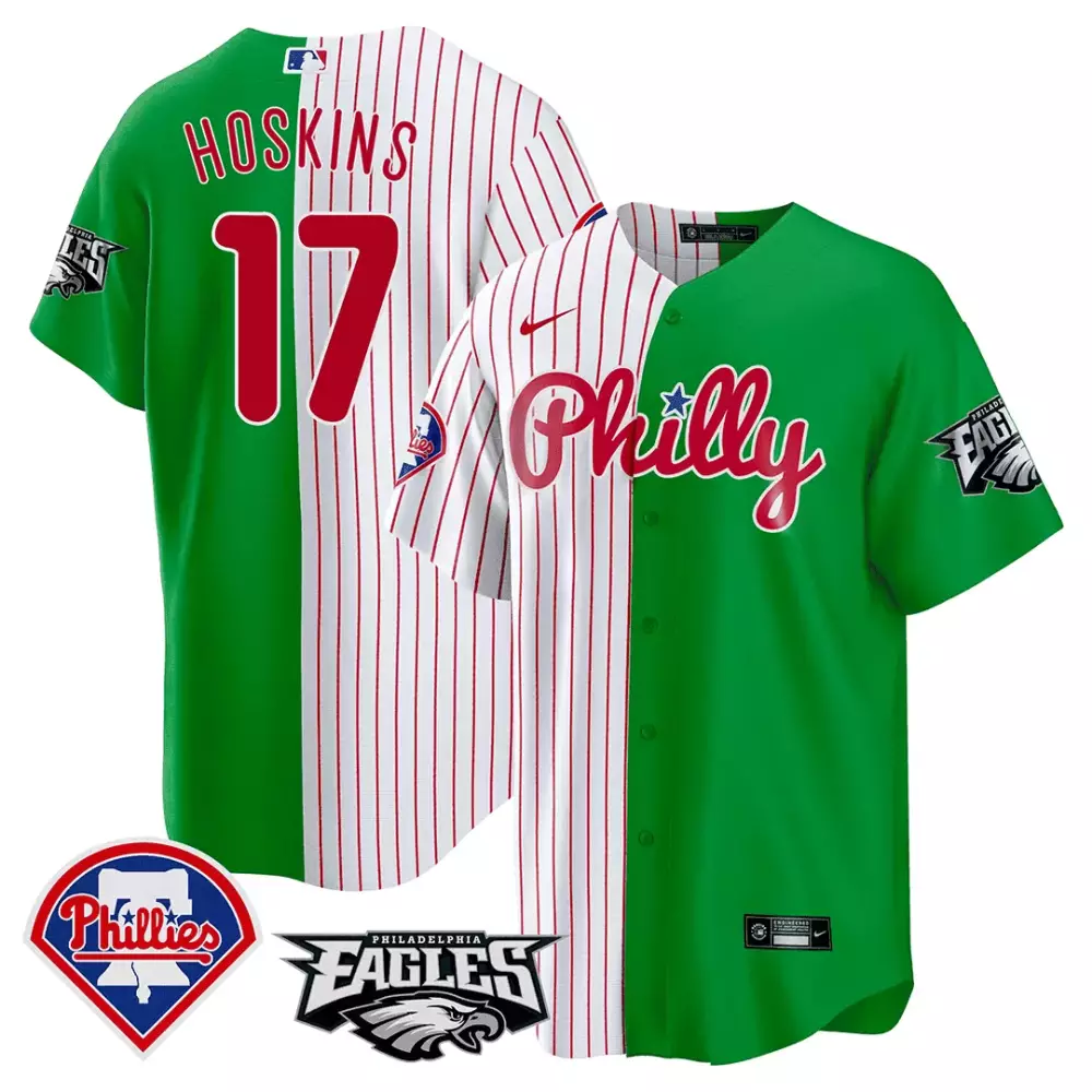 Personalized Phillies Philadelphia Eagles  City Connect Rhys Hoskins Stripes Split Cool Base All Stitched Jersey – Green 2023