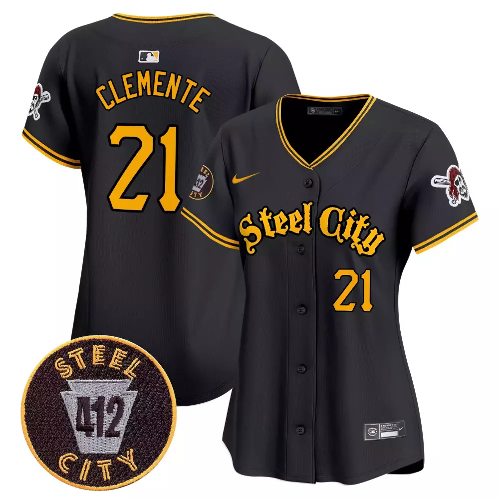Roberto Clemente Black Women's Vapor Premier Limited Jersey V5 | Pittsburgh Pirates 412 Patch | Stitched for All