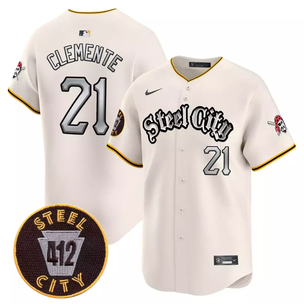Roberto Clemente Cream Men's Vapor Premier Limited Jersey V2 | Pittsburgh Pirates 412 Patch | Stitched for All