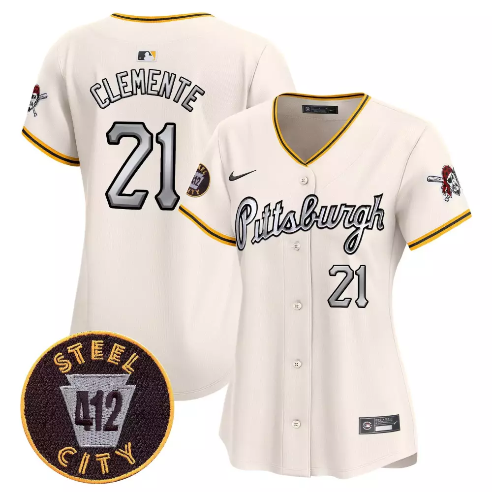 Roberto Clemente Cream Women's Vapor Premier Limited Jersey V7 | Pittsburgh Pirates 412 Patch | Stitched Fan Gear