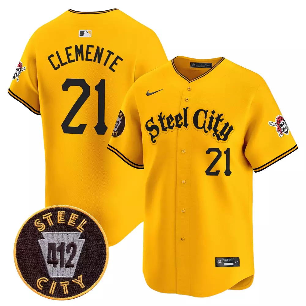 Roberto Clemente Gold Pittsburgh Pirates 412 Patch Vapor Premier Limited Jersey | All Stitched | Fan Gear for Men, Women & Youth