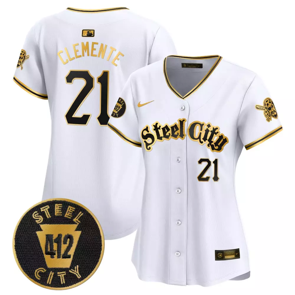 Roberto Clemente Pittsburgh Pirates 2025 Limited Edition Jersey | White Gold Stitched | Fan Gear for Women