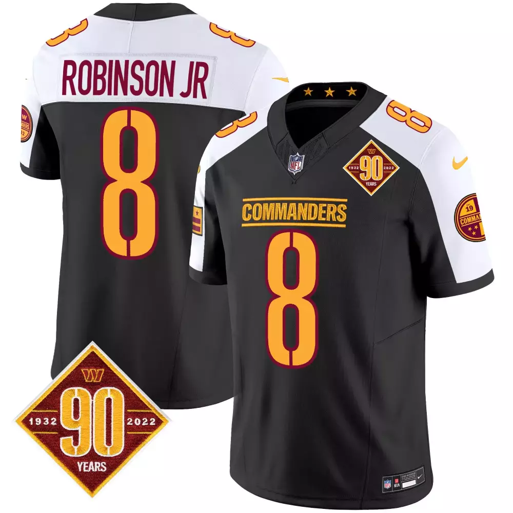 Robinson Jr. Black Alternate Men's Washington Commanders 90th Anniversary Patch Vapor Jersey | Stitched Fan Gear | For Men, Women & Youth