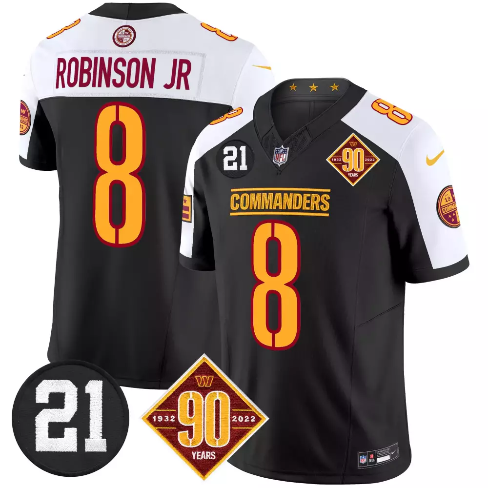 Robinson Jr. Black Alternate Men's Washington Commanders 90th Anniversary Sean Taylor Patch Vapor Limited Jersey | Stitched Fan Gear | For Men, Women & Youth