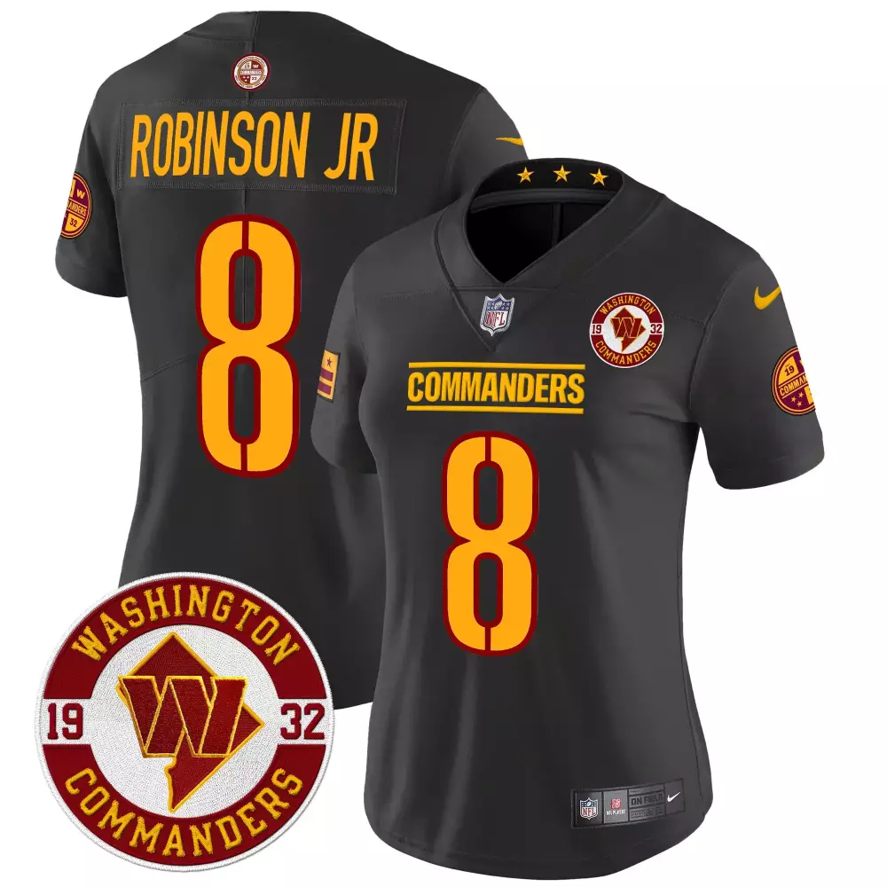Robinson Jr. Black Women's Washington Commanders 2024 Vapor Limited Jersey | Est 1932 Patch | For Game Day | For Men, Women & Youth