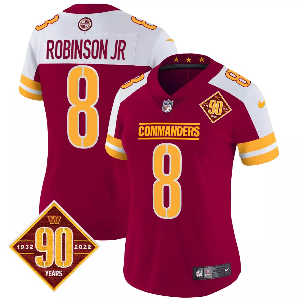 Robinson Jr. Burgundy Alternate Vapor Jersey V2 | 90th Anniversary Washington Commanders | Stitched Fan Gear | For Women